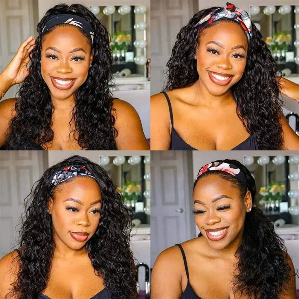 Perruque Headband Kinky Curly | Machine Made | Cheveux Humains Brésiliens Remy | 180% Densité | Couleur Naturelle
