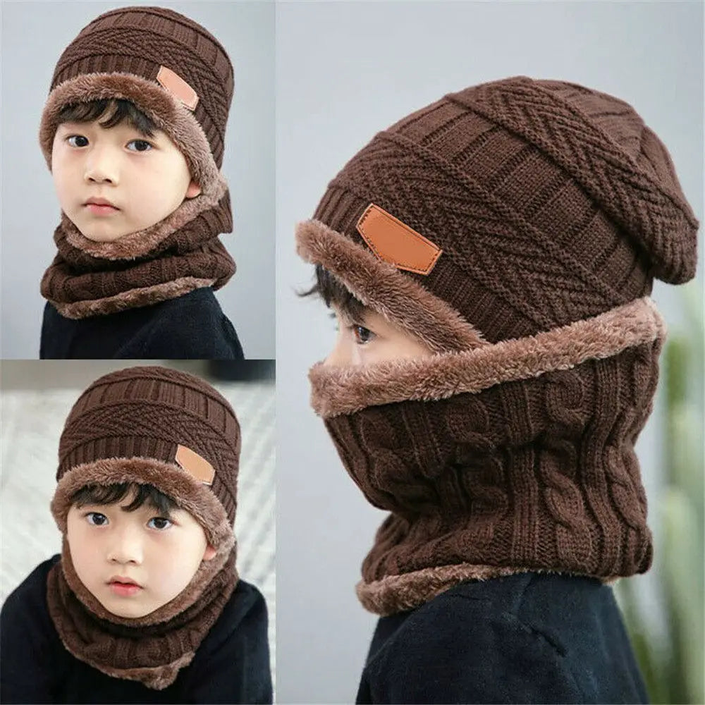Set Bonnet & Écharpe Hiver Enfant | Polaire Tricot Épais | Ski & Froid Garçon Fille