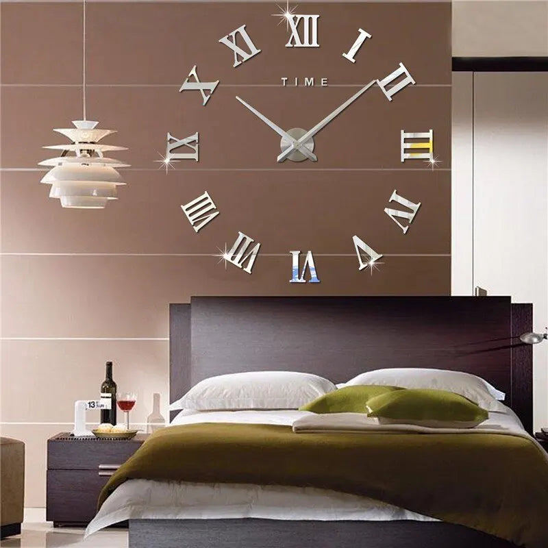 Horloge Murale Acrylique 3D Chiffres Romains | Miroir DIY | Grande Ronde | Décor Salon & Chambre