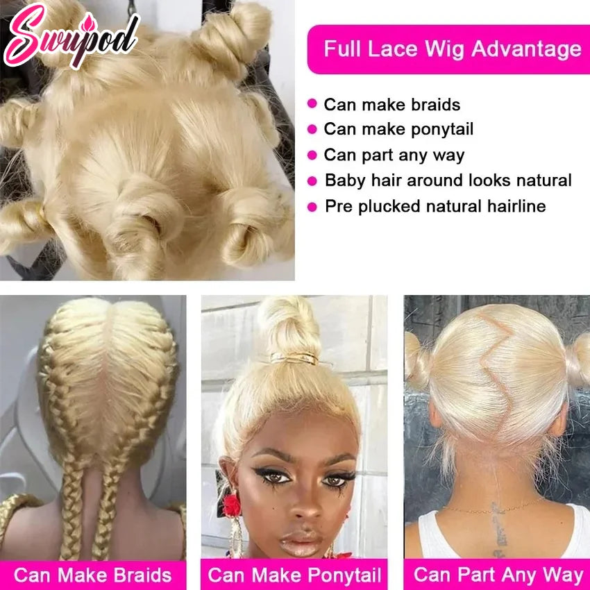 Perruque Full Lisse 613 Blonde | 250% Densité | HD Lace Front | Glueless | Pré-Pluçuée | Cheveux Humains