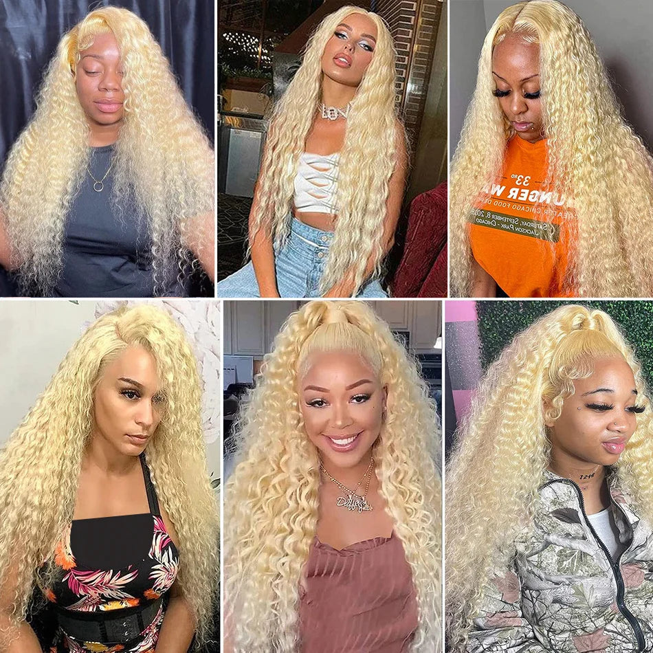 Perruque Blonde 613 | HD Lace Frontal 13x6 & 13x4 | Water Deep Wave | Pré-Pluçuée | 30-38 Pouces | Cheveux Humains