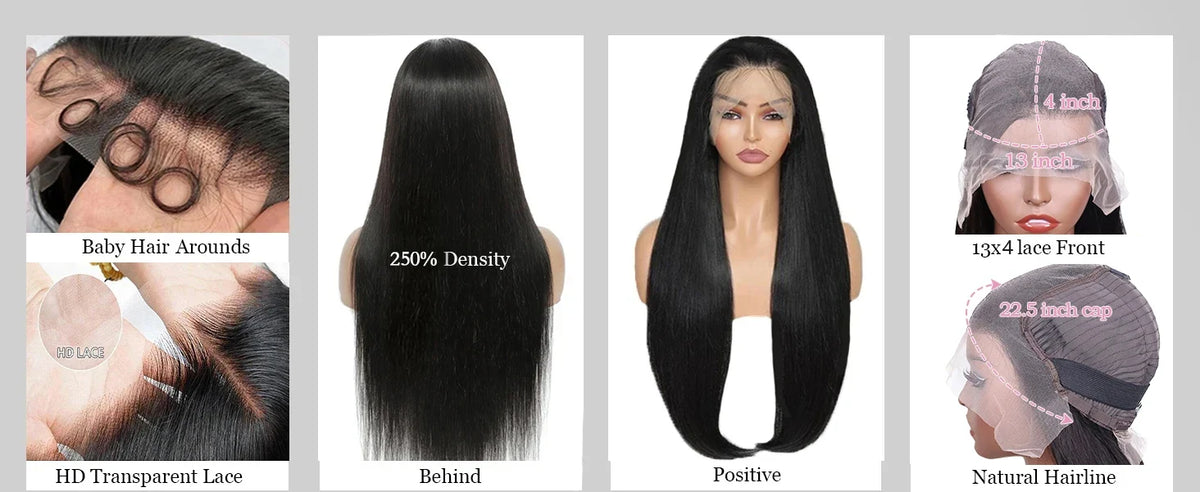 40 30 Inch Bone Straight 13x6 HD Lace Frontal Human Hair Wig Straight 13x4 Transparent Lace Front Wig Pre Plucked Glueless