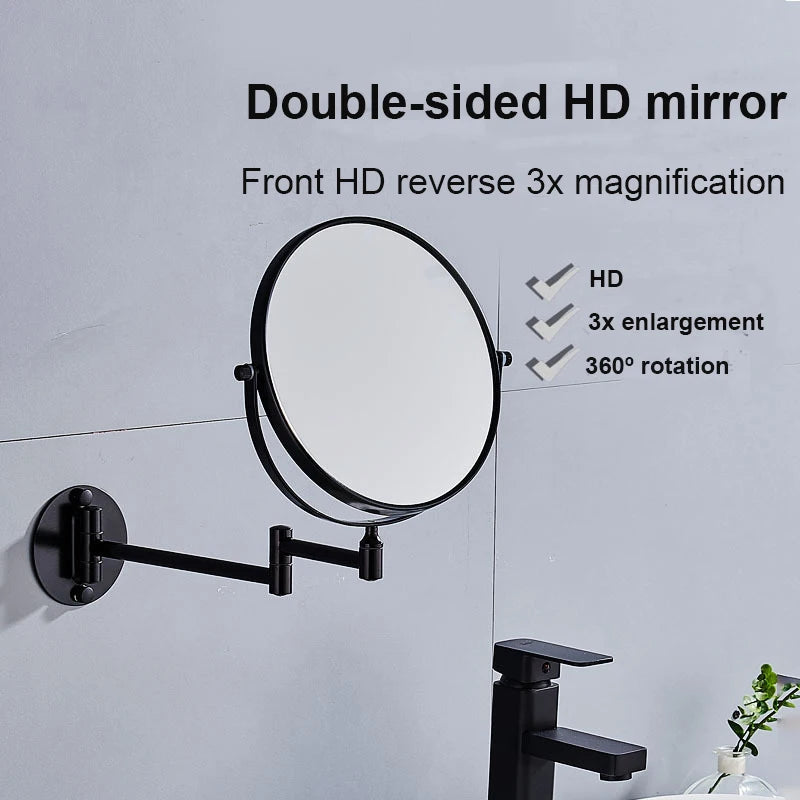 360° Rotating Double-Sided Wall Mirror - Aluminum Alloy Bathroom Makeup Mirror with 3X Magnification, Foldable & Angle-Adjustable