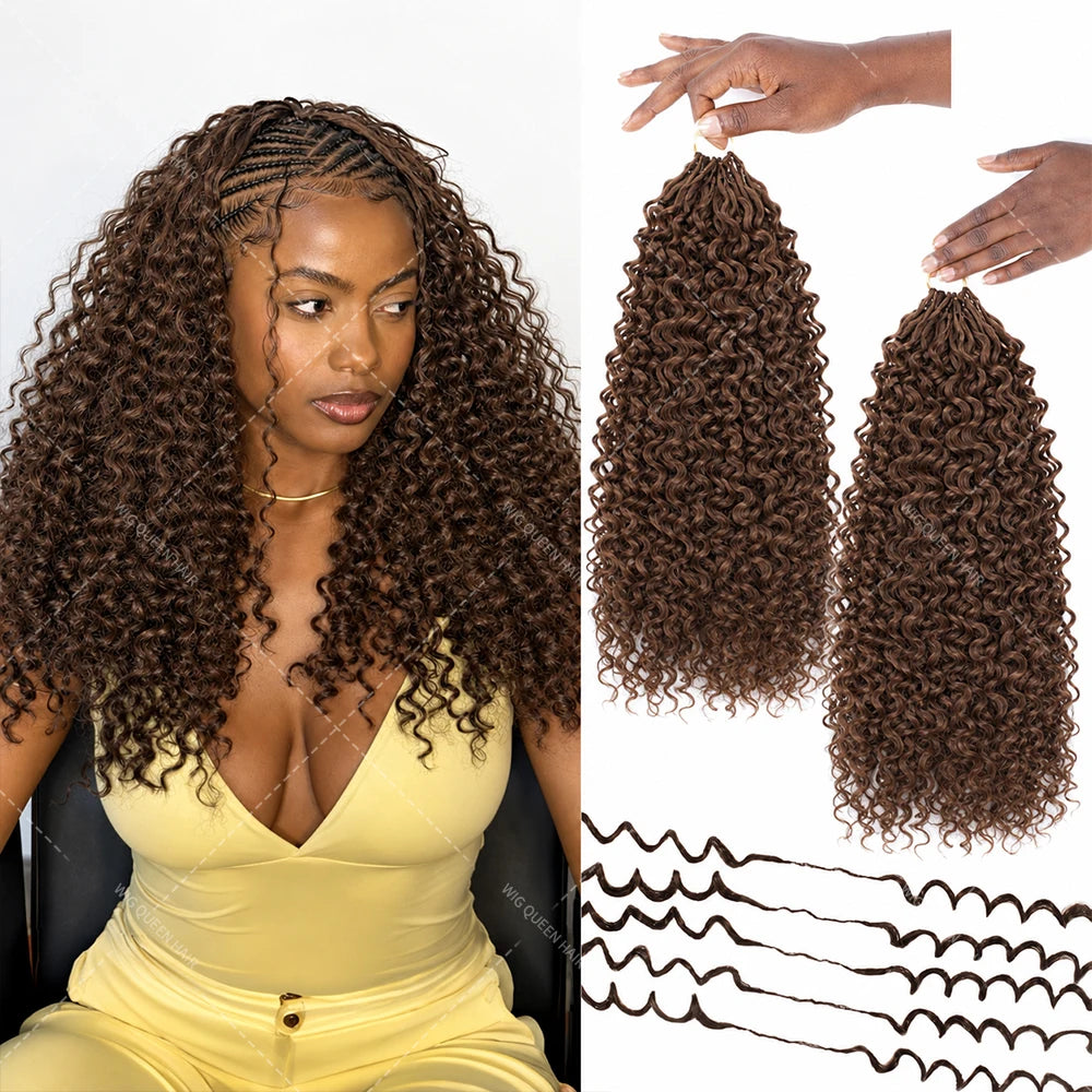 #4 Warm Brown Kinky Curly Crochet Human Hair Extensions Miracle Knots Pre Looped Easy Install Soft Natural Curly Texture