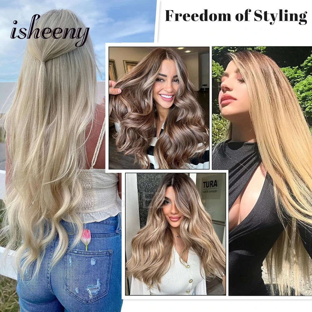 Extensions à Clips Cheveux Humains | Blonde Naturelle Brésilienne Remy | 12-20 Pouces | 7 Pièces/Set