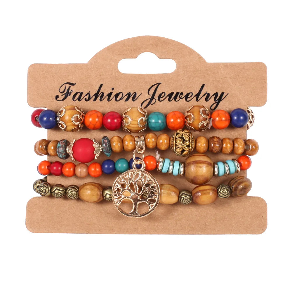 Bohemian Handmade Beaded Bracelet Set For Women Summer Colorful Beaded Chain Bangle Girls Boho Jewelry Accessories