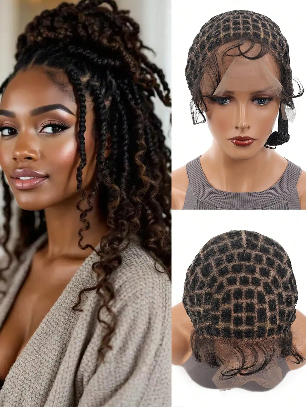 Bonnet Perruque Tressée Synthétique | Avec Baby Hair | Crochet Wig Cap | Full HD Lace Double | Femme