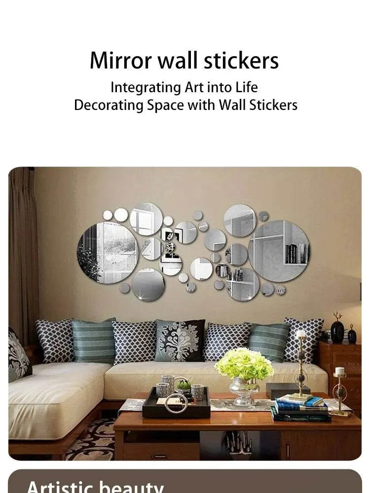 Lot 26 Stickers Miroir Rond Acrylique 3D | DIY Chambre Salle de Bain & Télévision | Décor Mural