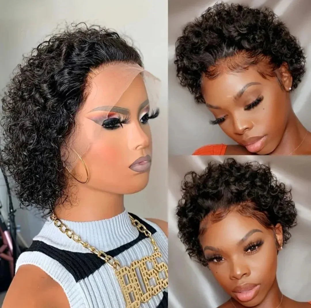 Perruque Courte Curly Pixie | Lace Front 13x1 | Cheveux Humains | Femmes Noires