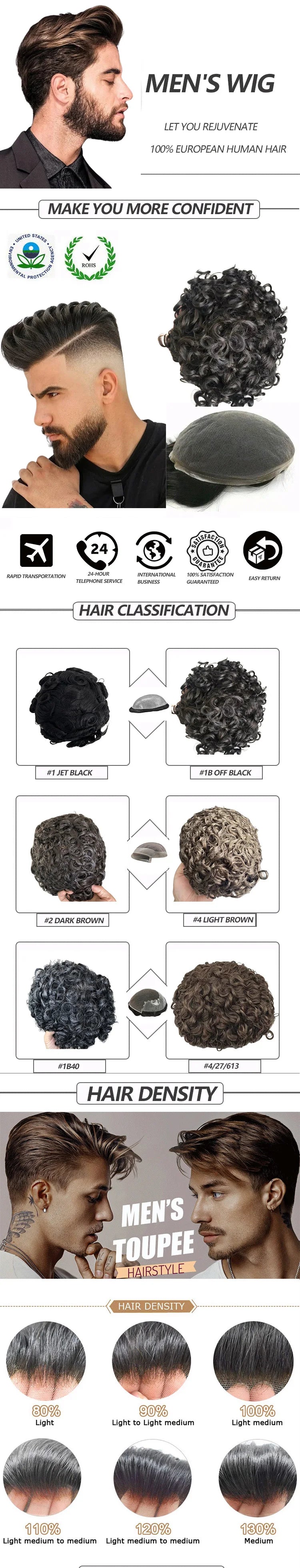Toupee for Men Human Hair Wigs Men's Toupee FPM Prosthesis Units Patch Curly Wave Toupee Hair Real Human Replacement