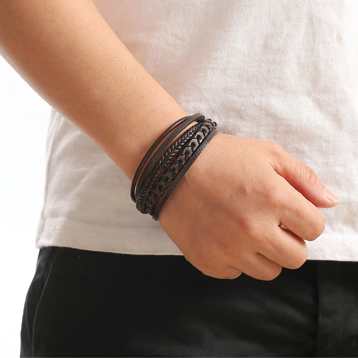 Bracelet Cuir Tressé Multicouche Homme | Boucle Magnétique Alliage | Vintage Rétro | Accessoire Mode
