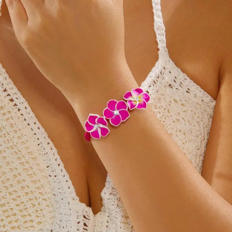 Trendy Handmade Boho Flower Bracelet for Women Bead Rope Adjustable Bangle Beach Holidays