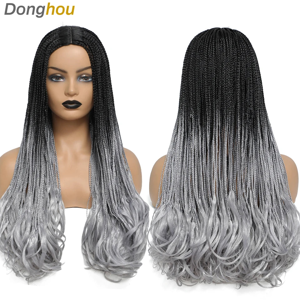 26 Inch Long Box Braided Wigs For Women Synthetic African Braided Wig Micro Twist Box Braid Crochet Hair Curly Ends Wig