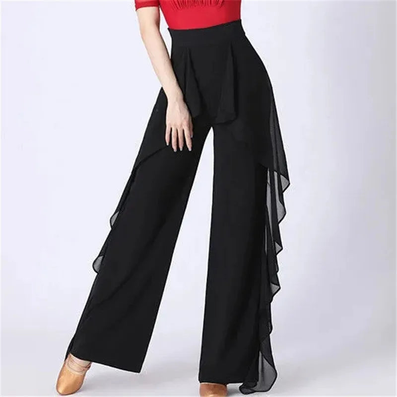 Dance Wide-Leg Pants Women's High-Waist Pants Lotus Leaf Side Loose Training Pants 2022 New Dance Female Pants