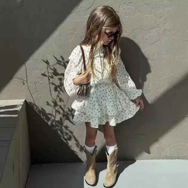 Fashion Baby Girl Clothes Set Floral Shirt+Layered Skirt 2PCS Infant Toddler Child Blouse Suit Spring Autumn Baby Clothes 2-7Y