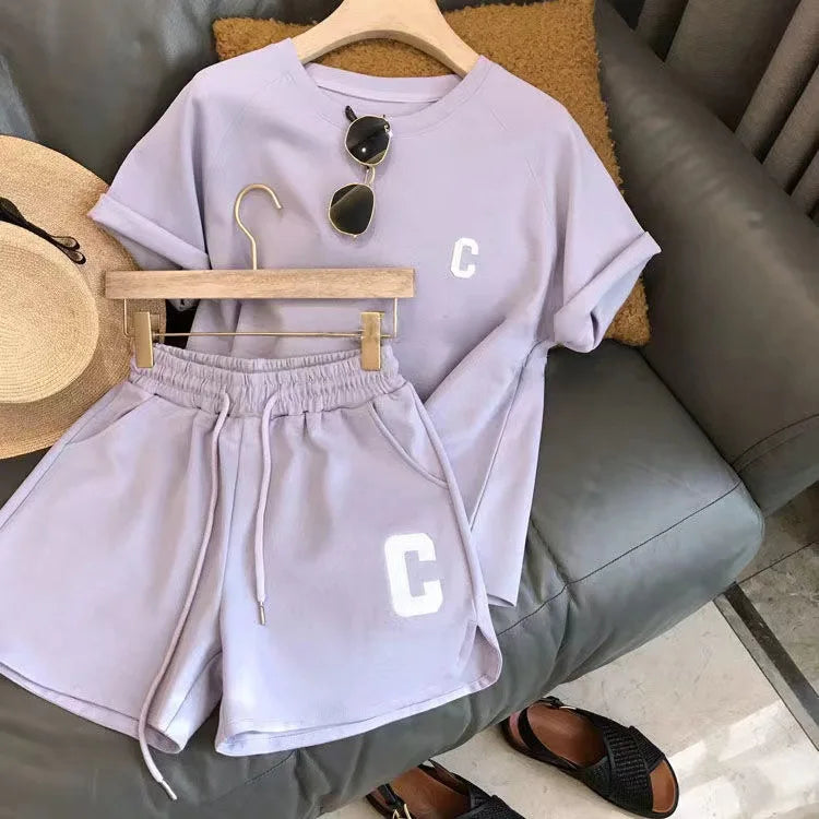 Ensemble 2 Pièces Femme Été | T-Shirt Manches Courtes & Short Sport | Imprimé Lettre | Pyjama Grande Taille