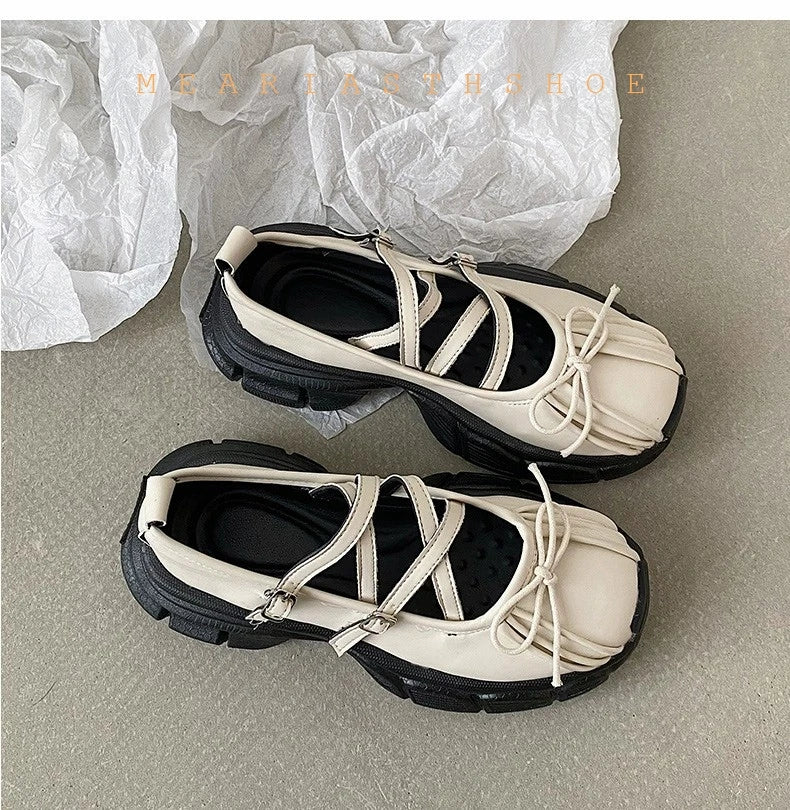 Autumn Chunky Women's Sports Shoes Fashion Shallow Butterfly-Knot Platform Sneakers Ladies Casual Flats Outdoor Mary Jane Shoes
