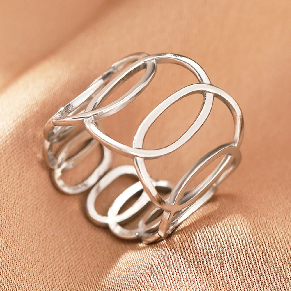 Bague Acier Inoxydable Vintage Ajourée Réglable | Luxe Léger | Statement Élégant | Bijou Femme