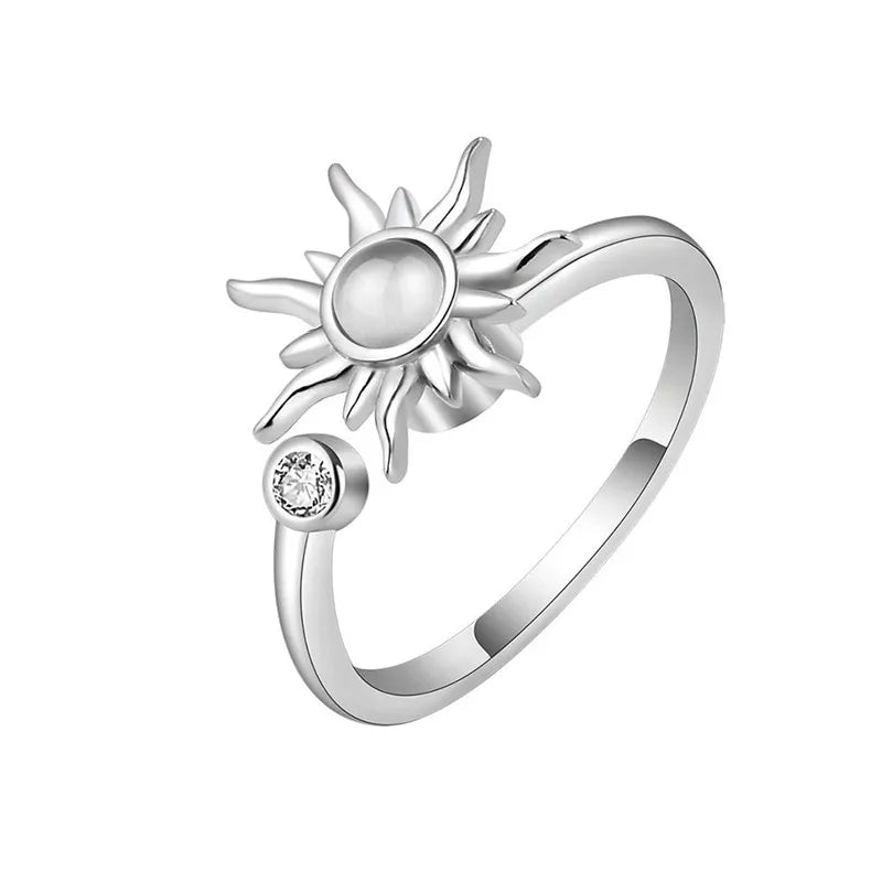 Rotating Jewelry Adjustable Anxiety Ring For Women Girls Fashion Flower Round Beads Pendant Finger Rings Anti-Stress Gifts