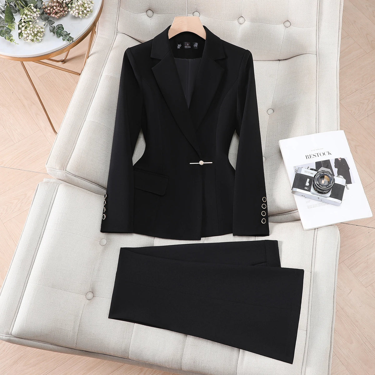 ZJYT Elegant Woman 2 Piece Set Outfit Full Sets Lady Spring Classic Women's Blazer Pants Suit White Formal Office Wear Plus Size