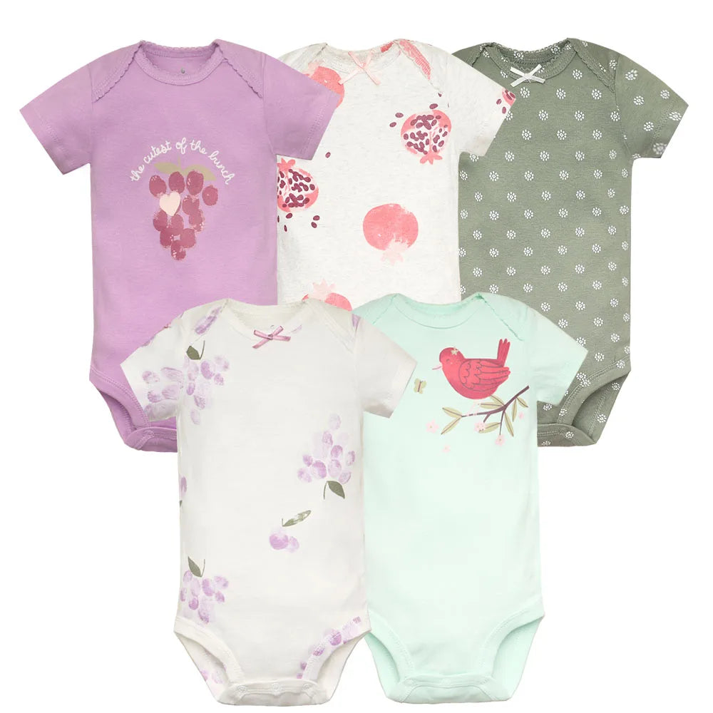 5PCS/Set Fashion Baby Clothes Set Cotton Soft Short Sleeve Summer Girls Bodysuit Newborn Toddler Body Bebe Jumpsuit Clothing