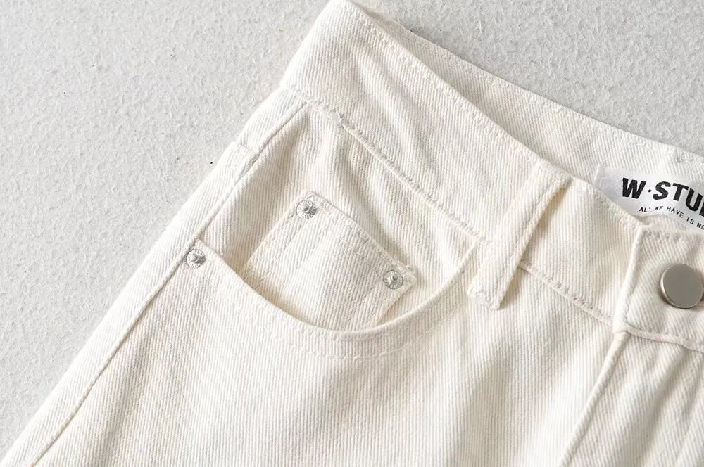 Jean Femme Taille Haute 2025 | Printemps-Automne | Décontracté Droit | Ourlet Brut Longueur Sol | Vintage