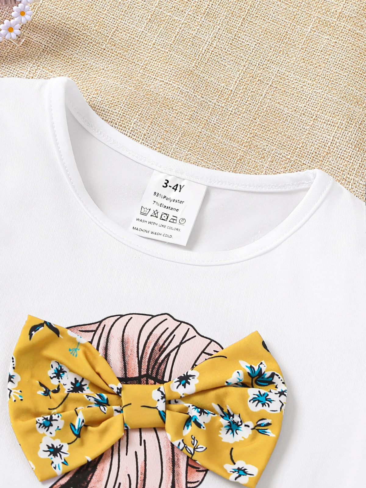 Girls' Summer 2-Piece Set: Cartoon Print T-Shirt & Floral Straight-Leg Pants, Breathable Kids' Clothing, Casual Fashion Outfit