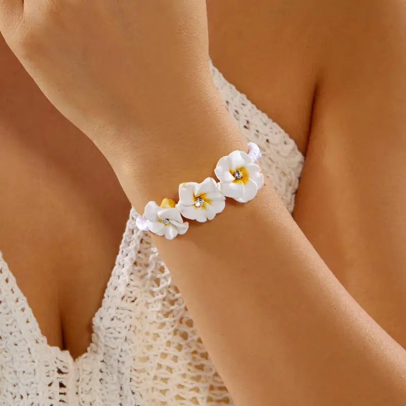Trendy Handmade Boho Flower Bracelet for Women Bead Rope Adjustable Bangle Beach Holidays