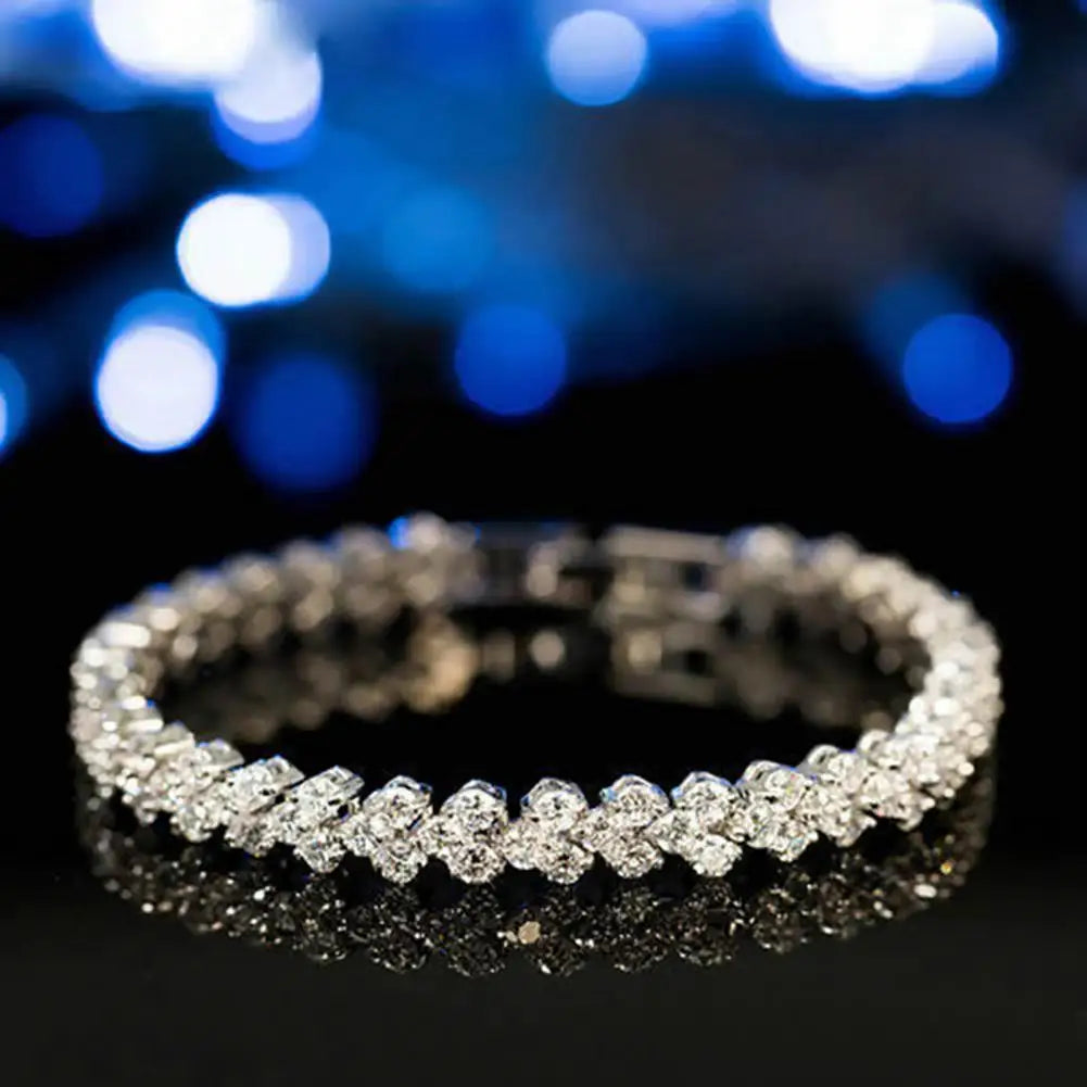 Elegant Bracelet for Women, Chain Cubic Zirconia Rhinestone Shiny Inlaid Bangle Bracelet Gifts