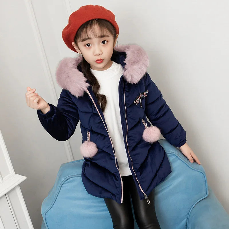 Manteau Velours Laine Capuche Fille | Épais Chaud | Parka Matelassée Enfant 3-12 Ans Hiver