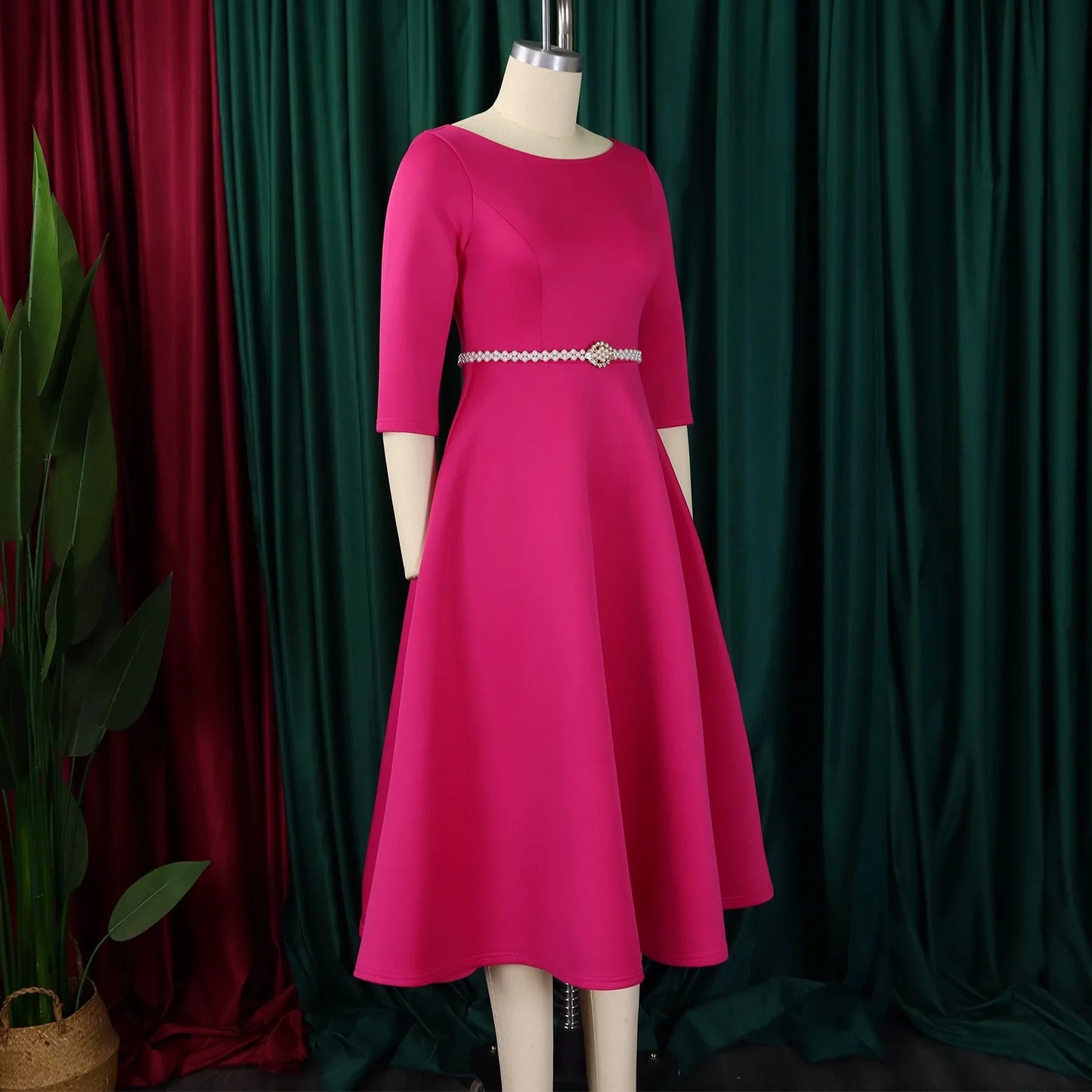 Luxury Dresses for Woman O Neck Full Sleeve Belt Waisted High Waisted Pleated A Line Ankle Length Elegant Female Birthday Gowns