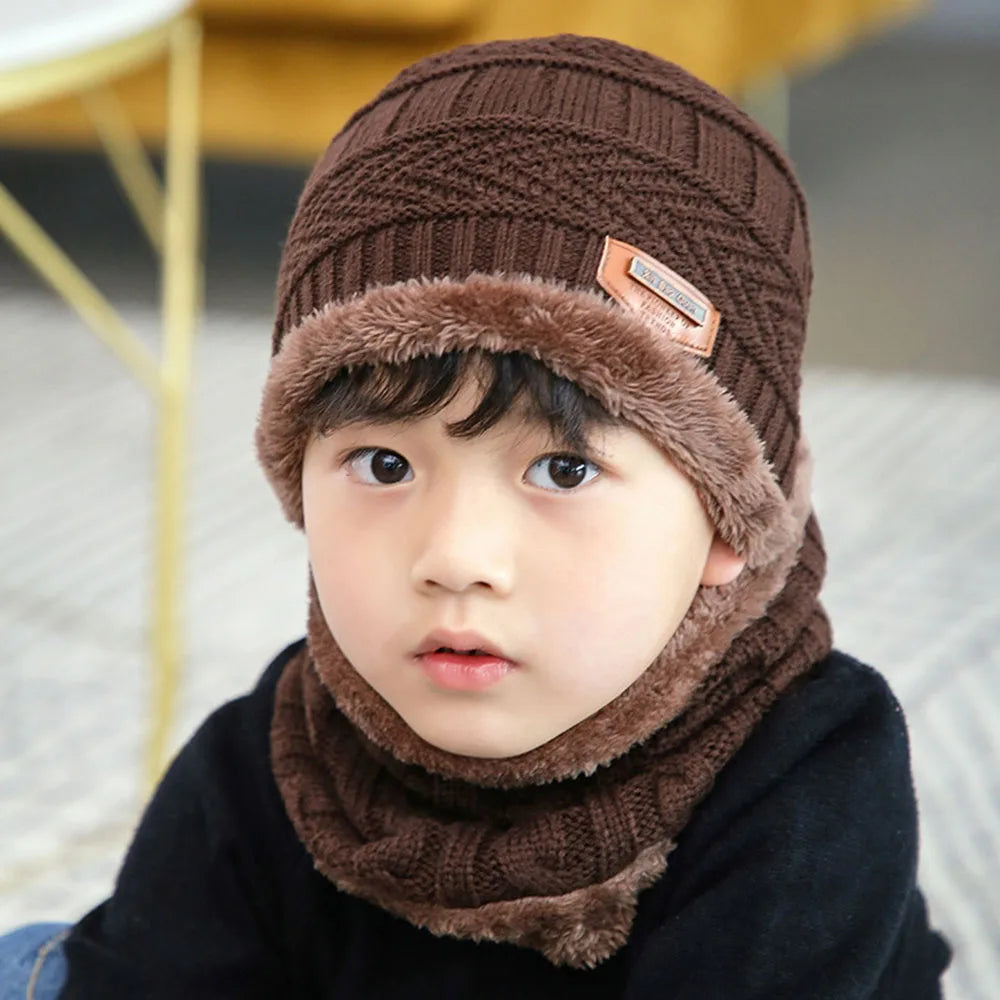 Set Bonnet & Écharpe Hiver Enfant | Polaire Doublé Tricot Épais | Chaud Garçon Fille