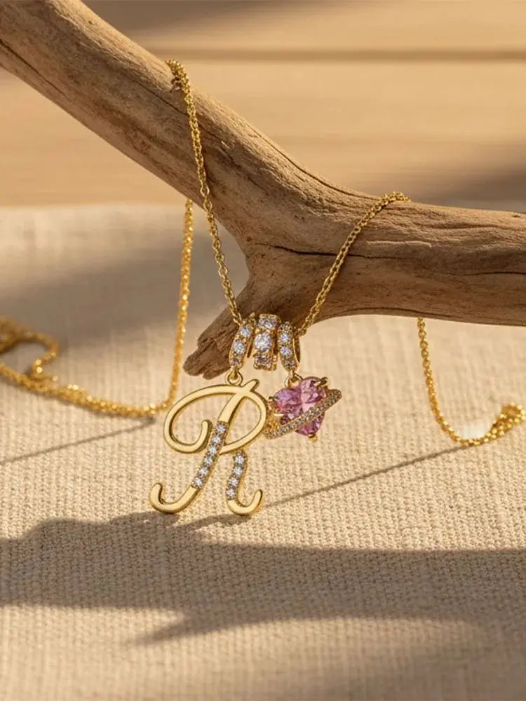 Women's Initial Heart Necklace with Customizable Name Art Design Letter Jewelry Gold Chain Set Adjustable Size Hypoallergenic