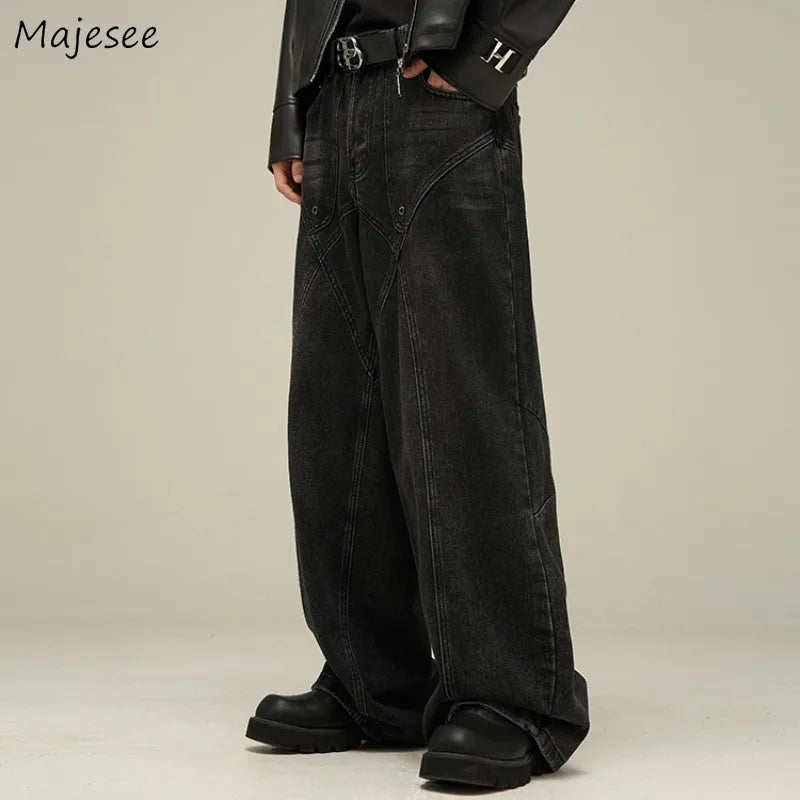 Baggy Jeans Men's American Style Personality Vintage Wide Leg Trousers All-Match Washed Fashion Streetwear Handsome Cool Pants
