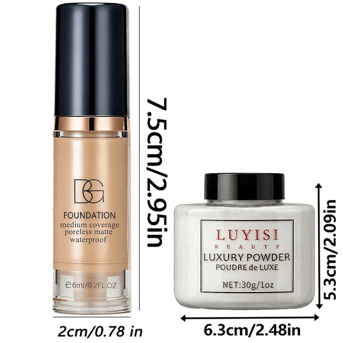 Facial Makeup Set:1pc Matte Loose Powder+1pc Waterproof Fundation,High-Coverage,Long-Lasting,Oil Control,Creat Natural Looks.
