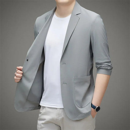 Minimalist Men's Casual Blazer Ice Silk Nylon Spandex Seamless High-Stretch Sun Protection Cooling Summer Breathable Tech Jacket