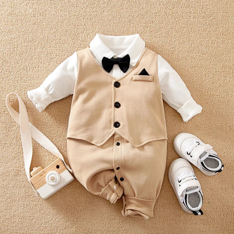 0-18 Baby Bodysuit Gentleman Style Handsome Formal Cotton Comfortable Soft Boys And Girls Summer Short-Sleeved Newborn Clothes