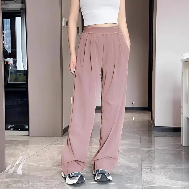 Pantalon Large Séchage Rapide Taille Haute Femme | Élastique Léger | Entraînement Casual Été