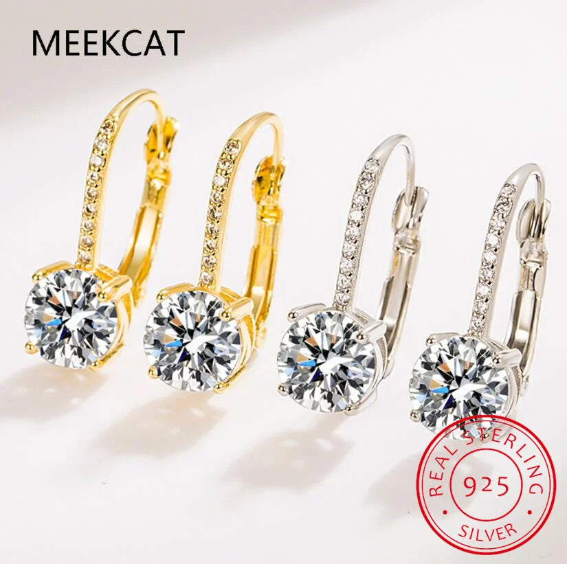 Créoles Moissanite 2 Carats Or 18k | 8mm Diamant Lab | Femme | Argent 925 Original | Huggies Luxe