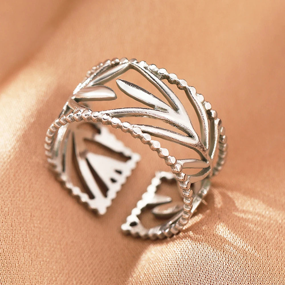 Bague Acier Inoxydable Vintage Ajourée Réglable | Luxe Léger | Statement Élégant | Bijou Femme