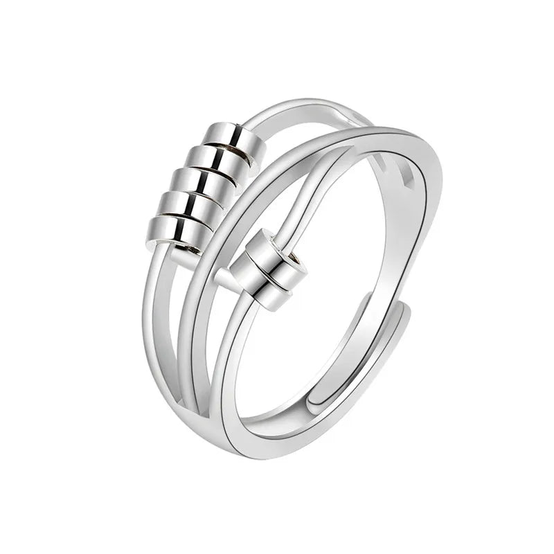 Rotating Jewelry Adjustable Anxiety Ring For Women Girls Fashion Flower Round Beads Pendant Finger Rings Anti-Stress Gifts