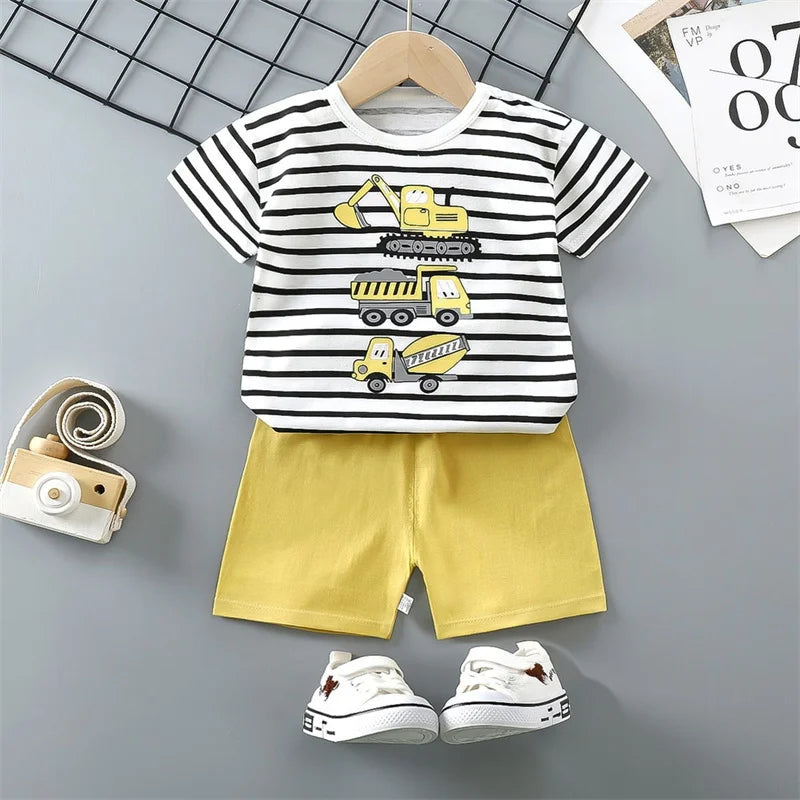 Pyjama 2 Pièces Enfant Coton | T-Shirt & Short | Cartoon Ours Dinosaure | Bébé 1-4 Ans Été