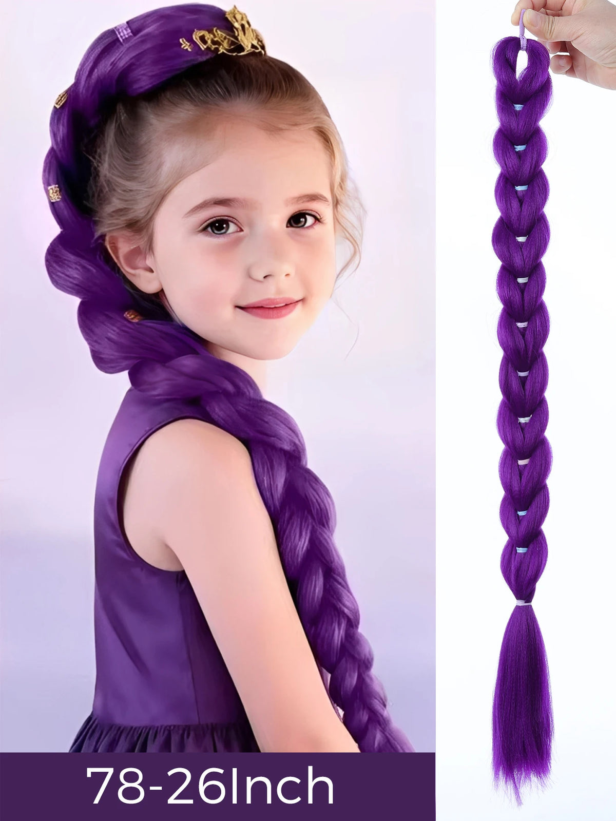 Queue de Cheval Tressée Violette | 32 Pouces | Tinsel Brillant | Extensions Super | Cosplay & Noël | Enfants & Filles