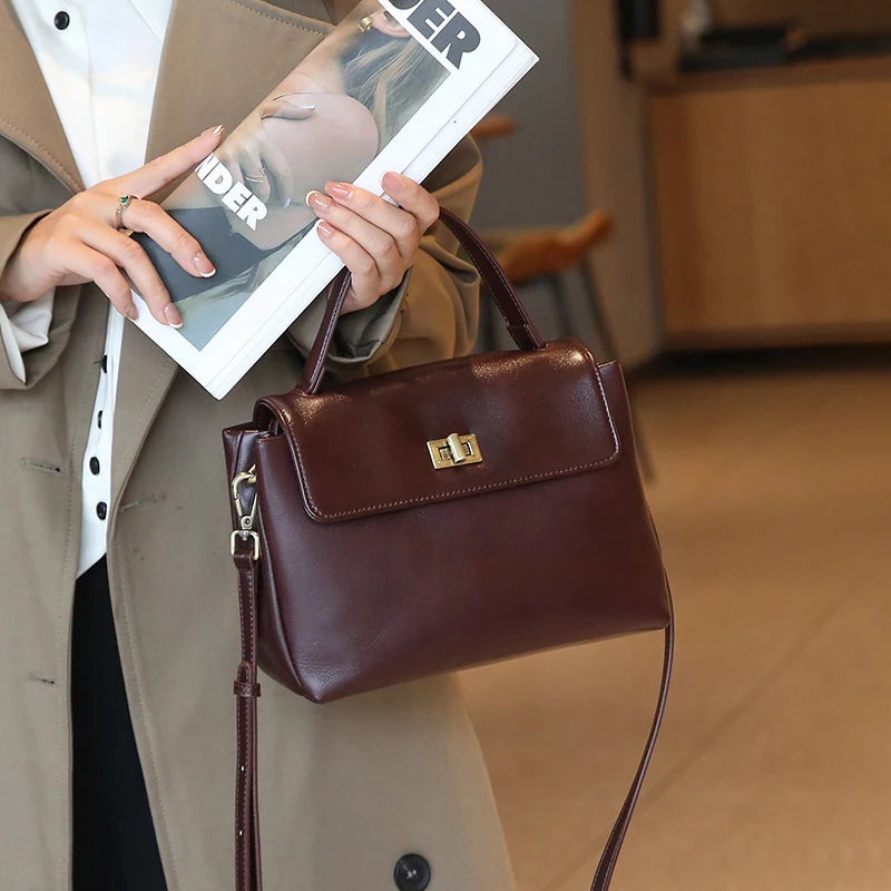 Sac à Main Cuir Véritable Femme | Top Handle Vintage | Cire Huile | Bandoulière Croisée | Designer Luxe