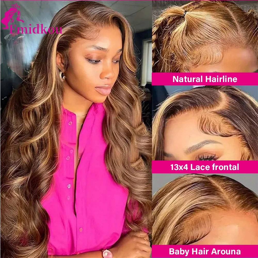 Highlight 13x6 HD Lace Frontal Human Hair Wig 4/27 Glueless Wigs Human Hair Clearance Sale Body Wave Human Hair Wigs For Women