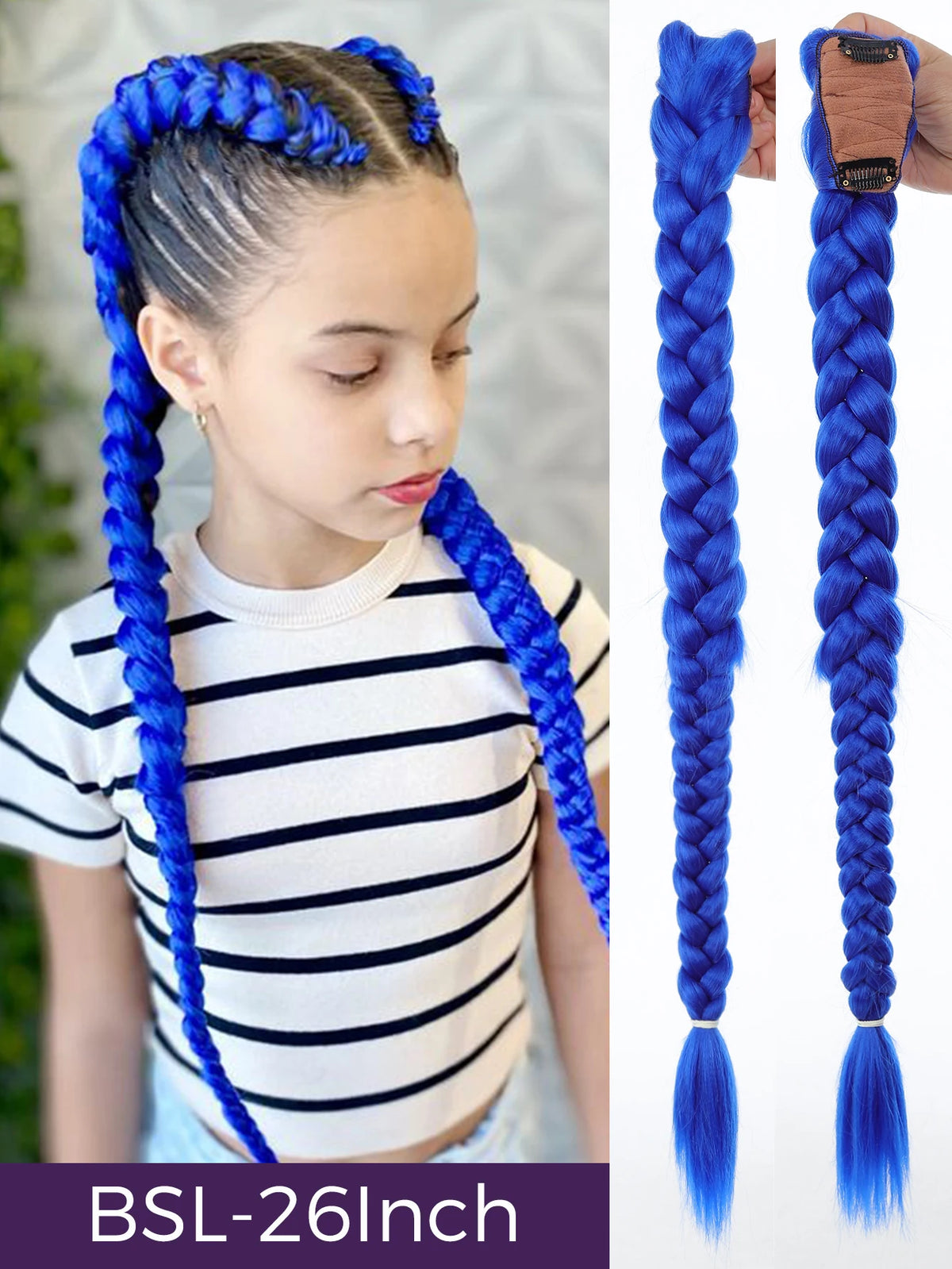 Queue de Cheval Tressée Violette | 32 Pouces | Tinsel Brillant | Extensions Super | Cosplay & Noël | Enfants & Filles