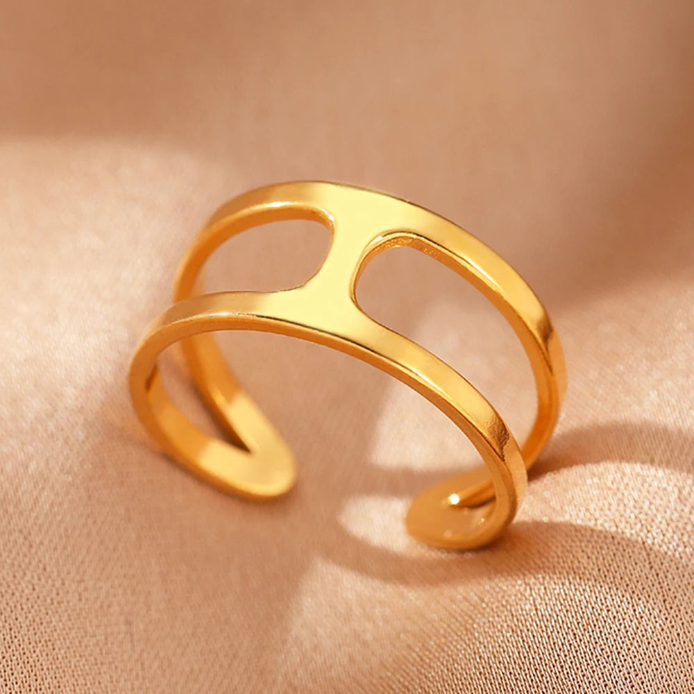 Bague Acier Inoxydable Vintage Ajourée Réglable | Luxe Léger | Statement Élégant | Bijou Femme
