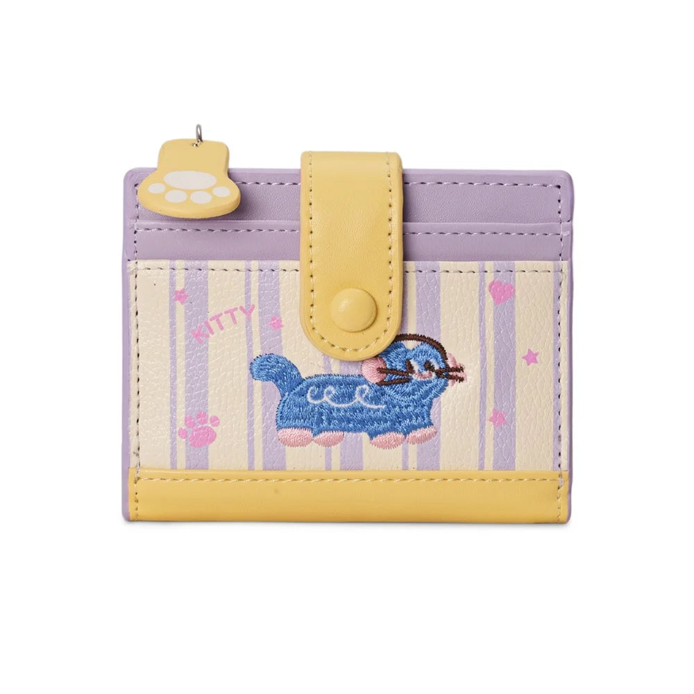 Women's Cute Cartoon Embroidered Sausage Dog Wallet Zipper Coin Purse Double Fold Card Holder Wallet Ultra Thin Leather Money Clip