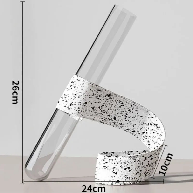 Vases Artistiques Nordiques Verre Tubulaire | Support Cuir Fait Main | Luxe & Décor Salon