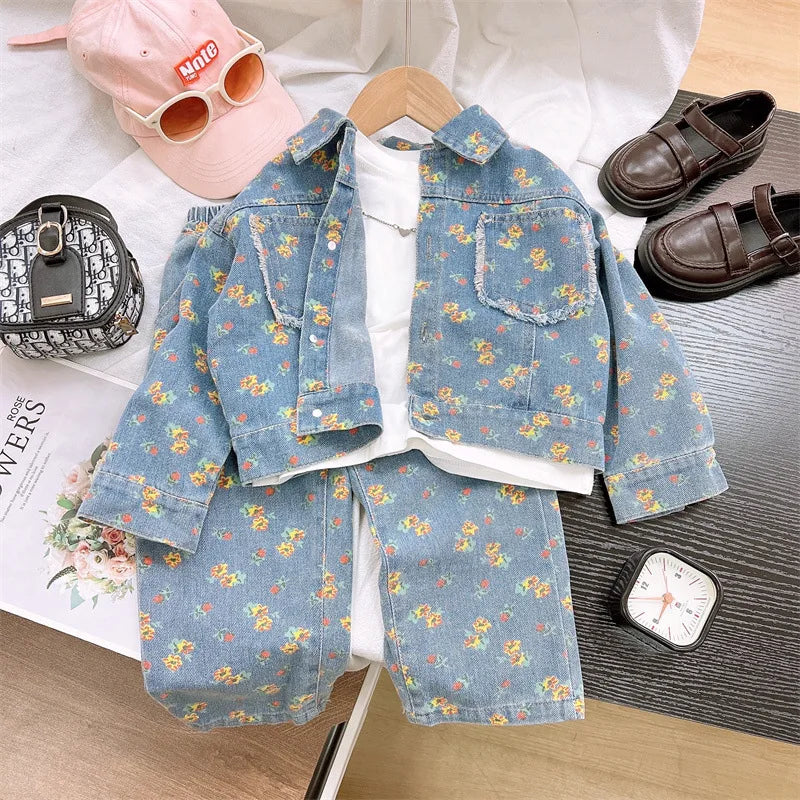 Ensemble Fille 2025 Printemps-Automne | Veste Jean & Jean Droit | Tenue Mode Enfant